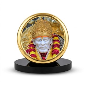 Car Dashboard/Table Top Sai Baba Metal Golden Photo Stand 2x2 Inches, Compact & Stylish Spiritual Display For Car, Home & Office (Pack Of 1) (F24600)