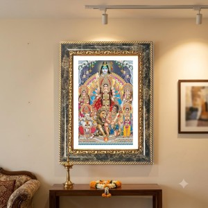 (Durga Parivar) And Lord Shiva Decorative Photo Frame With White Mount | Premium Wall & Tabletop Picture Frame | Home, Office & Temple Decoration | 10x14 Inch (Pack Of 1) (F31221)