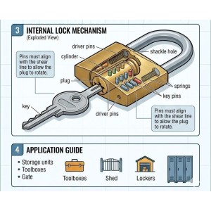 Brass Padlock with Keys | Heavy Duty Metal Security Lock for Doors, Gates, Cabinets, Lockers, Luggage & Storage | Durable Anti-Rust Safety Padlock with 3 Keys (Pack of 1)