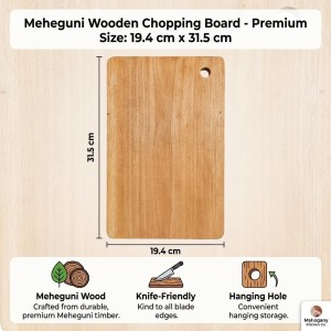 Wooden Chopping Board for Kitchen | Durable Natural Wood Cutting Board with Hanging Hole | Multipurpose Board for Cutting Vegetables, Fruits, Meat & Food Preparation | Rectangular Design (Pack of 1)