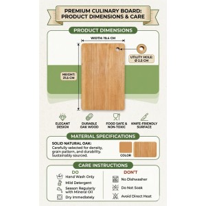 Wooden Chopping Board for Kitchen | Durable Natural Wood Cutting Board with Hanging Hole | Multipurpose Board for Cutting Vegetables, Fruits, Meat & Food Preparation | Rectangular Design (Pack of 1)
