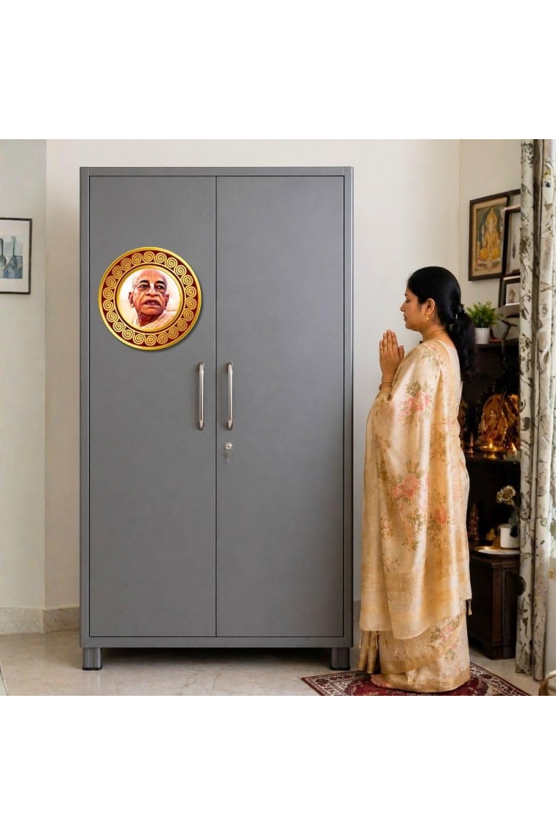 A. C. Bhaktivedanta Swami Prabhupada Fridge Magnet Wooden | Glossy Sublimation Print | 4x4 Inch | Strong Magnet Back | Decorative Magnet for Fridge, Almirah & Temple Decor (F23771)