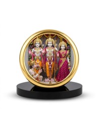 Car Dashboard/Table Top Lord Rama, Goddess Sita, Lakshmana, And Hanuman Metal Golden Photo Stand 2x2 Inches, Compact & Stylish Spiritual Display For Car, Home & Office (Pack Of 1) (F24728)