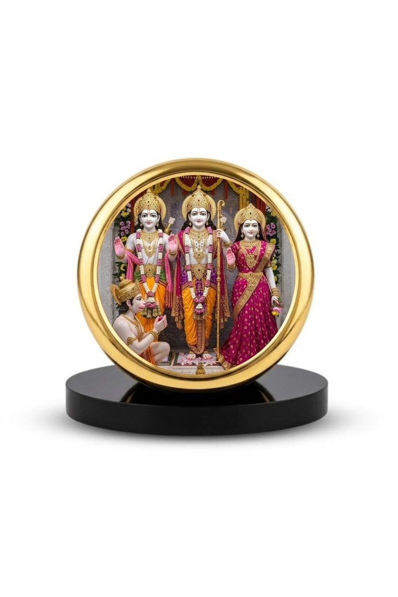 Car Dashboard/Table Top Lord Rama, Goddess Sita, Lakshmana, And Hanuman Metal Golden Photo Stand 2x2 Inches, Compact & Stylish Spiritual Display For Car, Home & Office (Pack Of 1) (F24728)