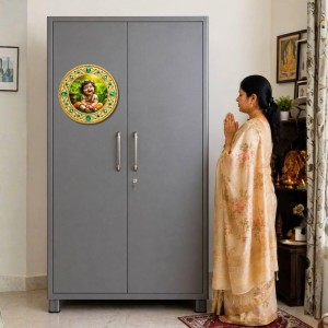 Bal Krishna Fridge Magnet Wooden | Glossy Sublimation Print | 4x4 Inch | Strong Magnet Back | Decorative Magnet for Fridge, Almirah & Temple Decor (F23729)