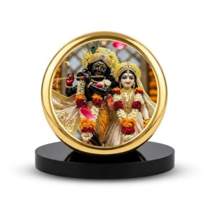 Car Dashboard/Table Top Radhaa Krishna Metal Golden Photo Stand 2x2 Inches, Compact & Stylish Spiritual Display For Car, Home & Office (Pack Of 1) (F24529)