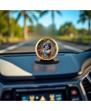 Car Dashboard/Table Top Lord Krishna Metal Golden Photo Stand 2x2 Inches, Compact & Stylish Spiritual Display For Car, Home & Office (Pack Of 1) (F24623)