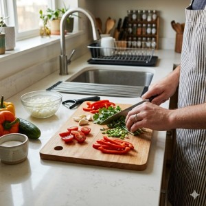 Wooden Chopping Board for Kitchen | Durable Natural Wood Cutting Board with Hanging Hole | Multipurpose Board for Cutting Vegetables, Fruits, Meat & Food Preparation | Rectangular Design (Pack of 1)