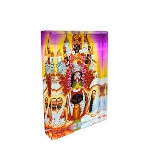 Acrylic Table Photo Stand with Dakshineswar Ma Kali, Sri Ramakrishna & Sarada Ma Image â€“ Crystal Clear Decorative Display Frame for Home Temple, Office Desk & Car Dashboard (Red)