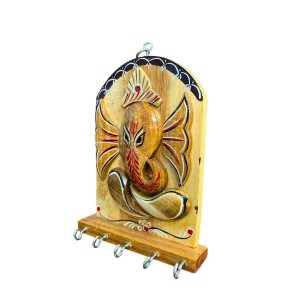Wooden Ganesha Key Holder for Wall with 5 Metal Hooks | Handcrafted Wooden Ganesh Key Stand & Key Hanger | Decorative Wall Mounted Key Organizer for Home Entrance, Living Room & Office Wooden Ganesha Key Holder for Wall with 5 Metal Hooks | Handcrafted Wooden Ganesh Key Stand & Key Hanger | Decorative Wall Mounted Key Organizer for Home Entrance, Living Room & Office