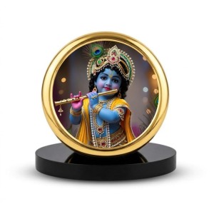 Car Dashboard/Table Top Lord Krishna Metal Golden Photo Stand 2x2 Inches, Compact & Stylish Spiritual Display For Car, Home & Office (Pack Of 1) (F24623)