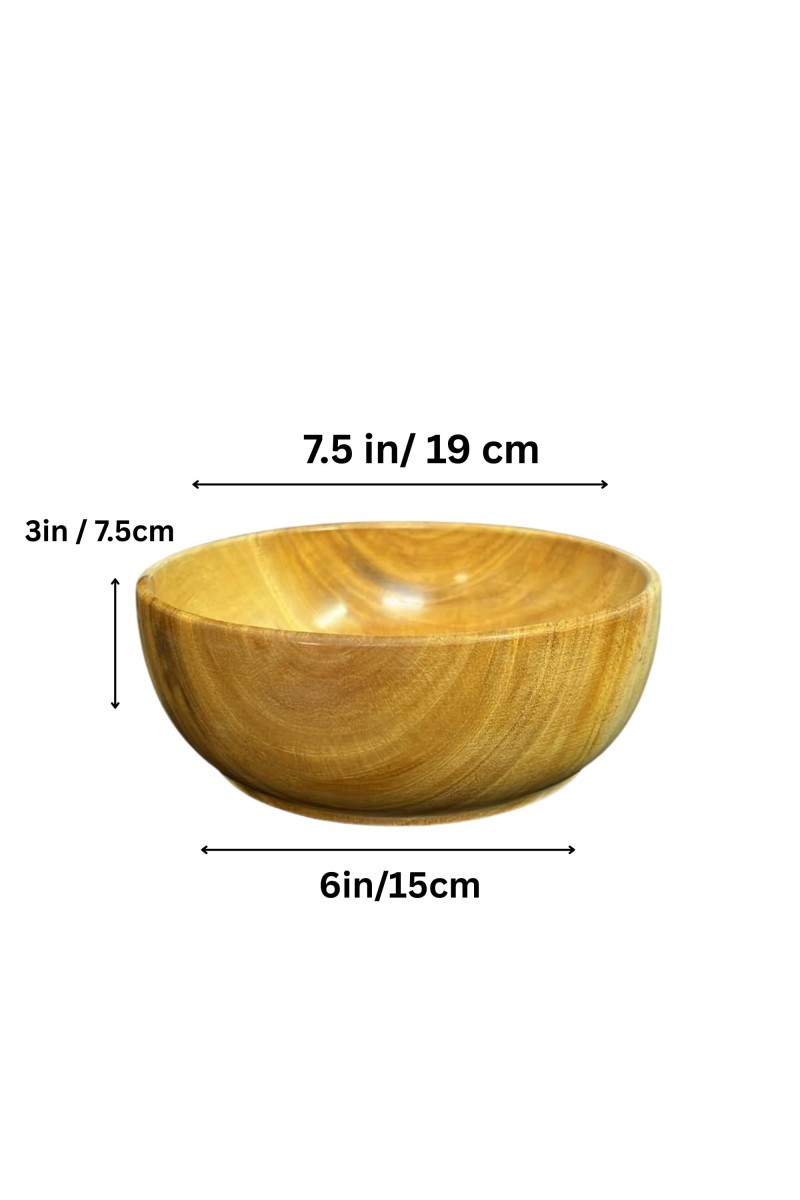 Wooden Bowl for Serving Snacks, Dry Fruits & Salad | Handmade Natural Wood Bowl | Multipurpose Round Serving Bowl for Kitchen, Dining, Fruit, Dessert & Home Decor