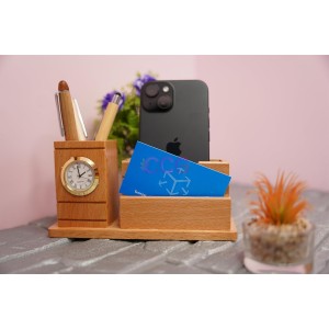 Wooden Pen Stand with Analog Clock & Business Card Holder | Multipurpose Desk Organizer for Office Table | Pen Pencil Holder | Wooden Stationery Organizer for Home & Office Wooden Pen Stand with Analog Clock & Business Card Holder | Multipurpose Desk Organizer for Office Table | Pen Pencil Holder | Wooden Stationery Organizer for Home & Office