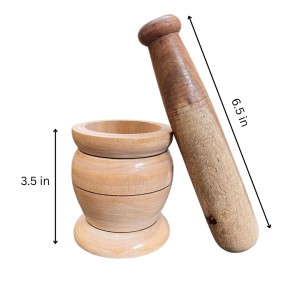Wooden Mortar and Pestle Set (Ohkli Musal/Hamal Dista/Kharal/Khalbatta) 3.5X6.5 Inch â€“ Handcrafted Grinder for Spices & Herbs â€“ Traditional Kitchen Tool for Mixing and Grinding