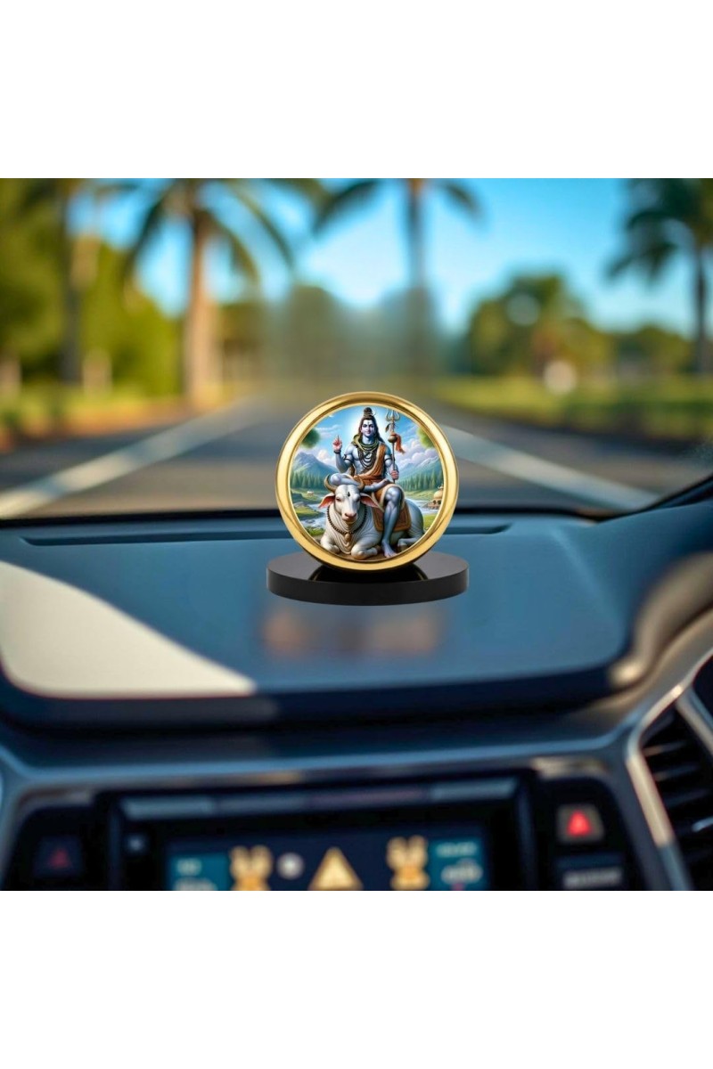 Car Dashboard/Table Top Lord Shiva Metal Golden Photo Stand 2x2 Inches, Compact & Stylish Spiritual Display For Car, Home & Office (Pack Of 1) (F24862)