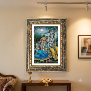 Radhaa Krishna Decorative Photo Frame With White Mount | Premium Wall & Tabletop Picture Frame | Home, Office & Temple Decoration | 8x12 Inch (Pack Of 1) (F31451)