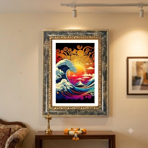 The Great Wave Off Kanagawa Decorative Photo Frame With White Mount | Premium Wall & Tabletop Picture Frame | Home, Office & Temple Decoration | 8x12 Inch (Pack Of 1) (F31624)