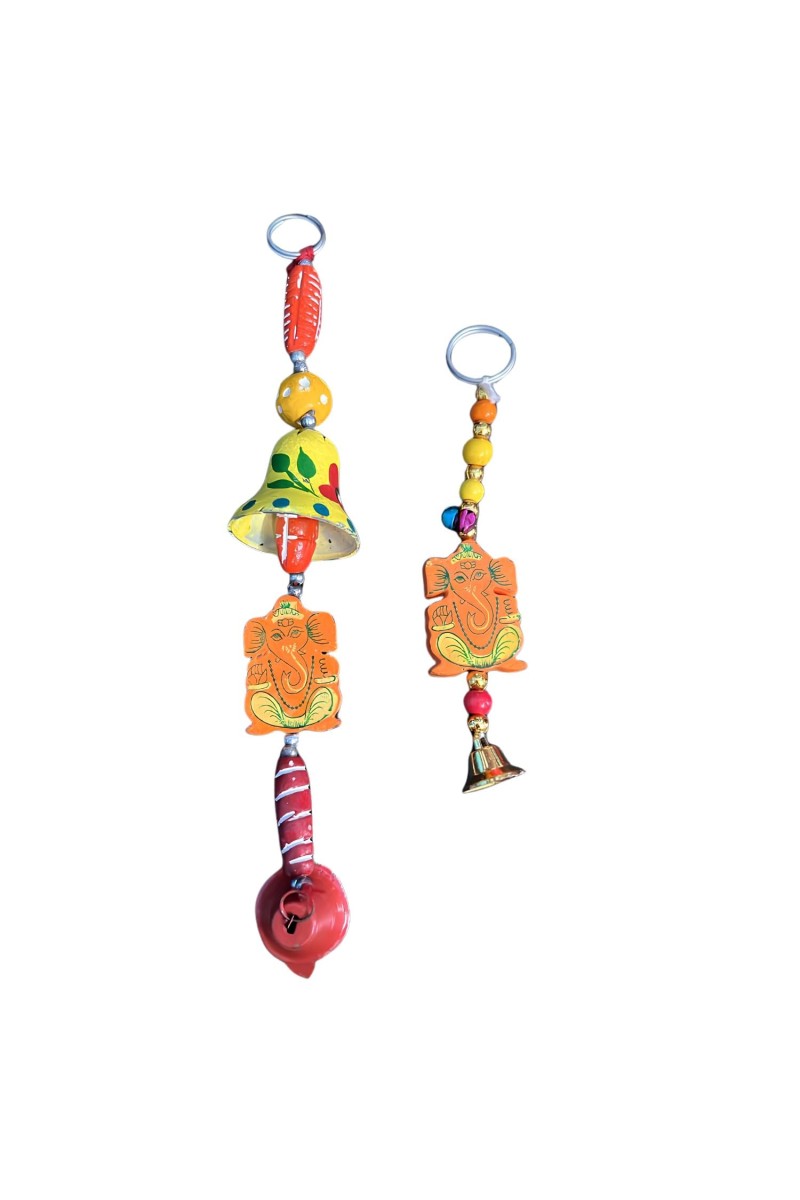 Handmade Wooden Ganesha Wall Hanging Bells for Home DÃ©cor | Colorful Hand-Painted Decorative Bells | Traditional Indian Wall Decoration for Entrance, Living Room & Pooja Room (Color May Vary)