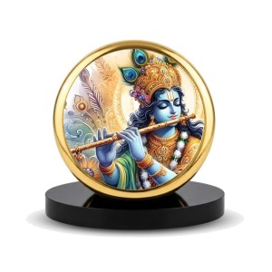 Car Dashboard/Table Top Lord Krishna Metal Golden Photo Stand 2x2 Inches, Compact & Stylish Spiritual Display For Car, Home & Office (Pack Of 1) (F24572)