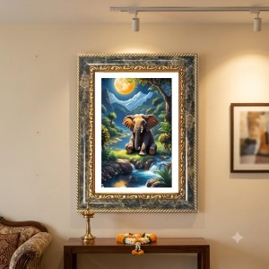Baby Elephant Digital Pinting Decorative Photo Frame With White Mount | Premium Wall & Tabletop Picture Frame | Home, Office & Temple Decoration | 10x14 Inch (Pack Of 1) (F31519)