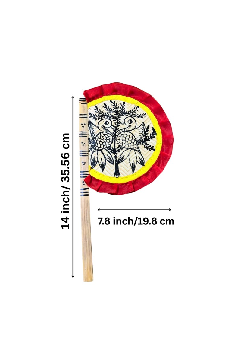 Handmade Bamboo Hand Fan (Hatpakha) â€“ Traditional Hand-Painted Handheld Fan for Cool Air, Home DÃ©cor, Festivals & Puja (Birds)
