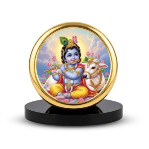 Car Dashboard/Table Top Lord Krishna Metal Golden Photo Stand 2x2 Inches, Compact & Stylish Spiritual Display For Car, Home & Office (Pack Of 1) (F24747)