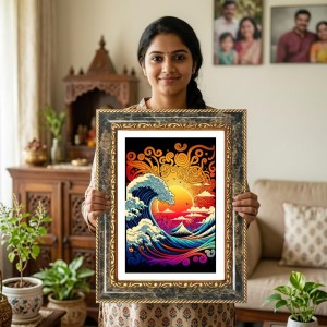 The Great Wave Off Kanagawa Decorative Photo Frame With White Mount | Premium Wall & Tabletop Picture Frame | Home, Office & Temple Decoration | 8x12 Inch (Pack Of 1) (F31624)