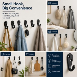 Black Metal Wall Hooks |Wall Mount Hooks for Clothes, Bags, Coats, Hats, Keys & Towels | Rust Resistant Curtain Holdback Hooks for Bathroom, Bedroom, Kitchen & Office | Includes 12 Screws | Pack of 6 Black Metal Wall Hooks |Wall Mount Hooks for Clothes, Bags, Coats, Hats, Keys & Towels | Rust Resistant Curtain Holdback Hooks for Bathroom, Bedroom, Kitchen & Office | Includes 12 Screws | Pack of 6