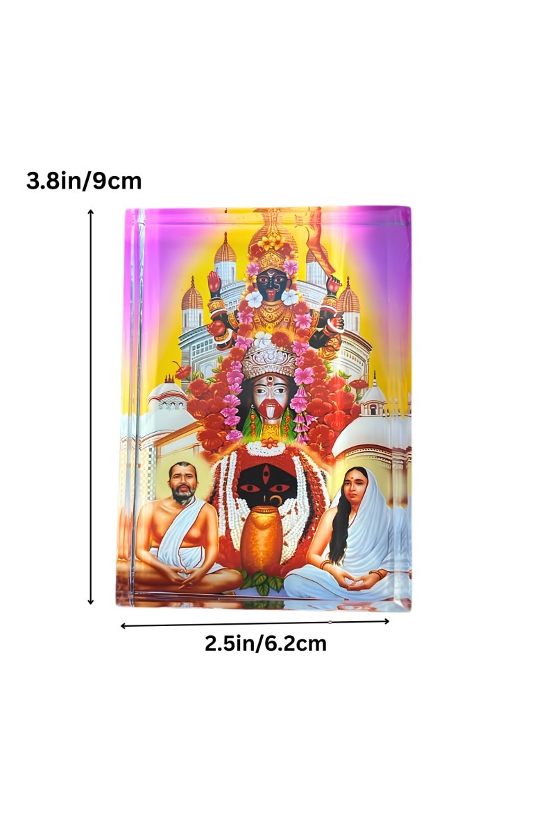 Acrylic Table Photo Stand with Dakshineswar Ma Kali, Sri Ramakrishna & Sarada Ma Image â€“ Crystal Clear Decorative Display Frame for Home Temple, Office Desk & Car Dashboard (Red)