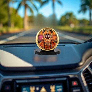 Car Dashboard/Table Top Jay Jagannath Metal Golden Photo Stand 2x2 Inches, Compact & Stylish Spiritual Display For Car, Home & Office (Pack Of 1) (F24708)