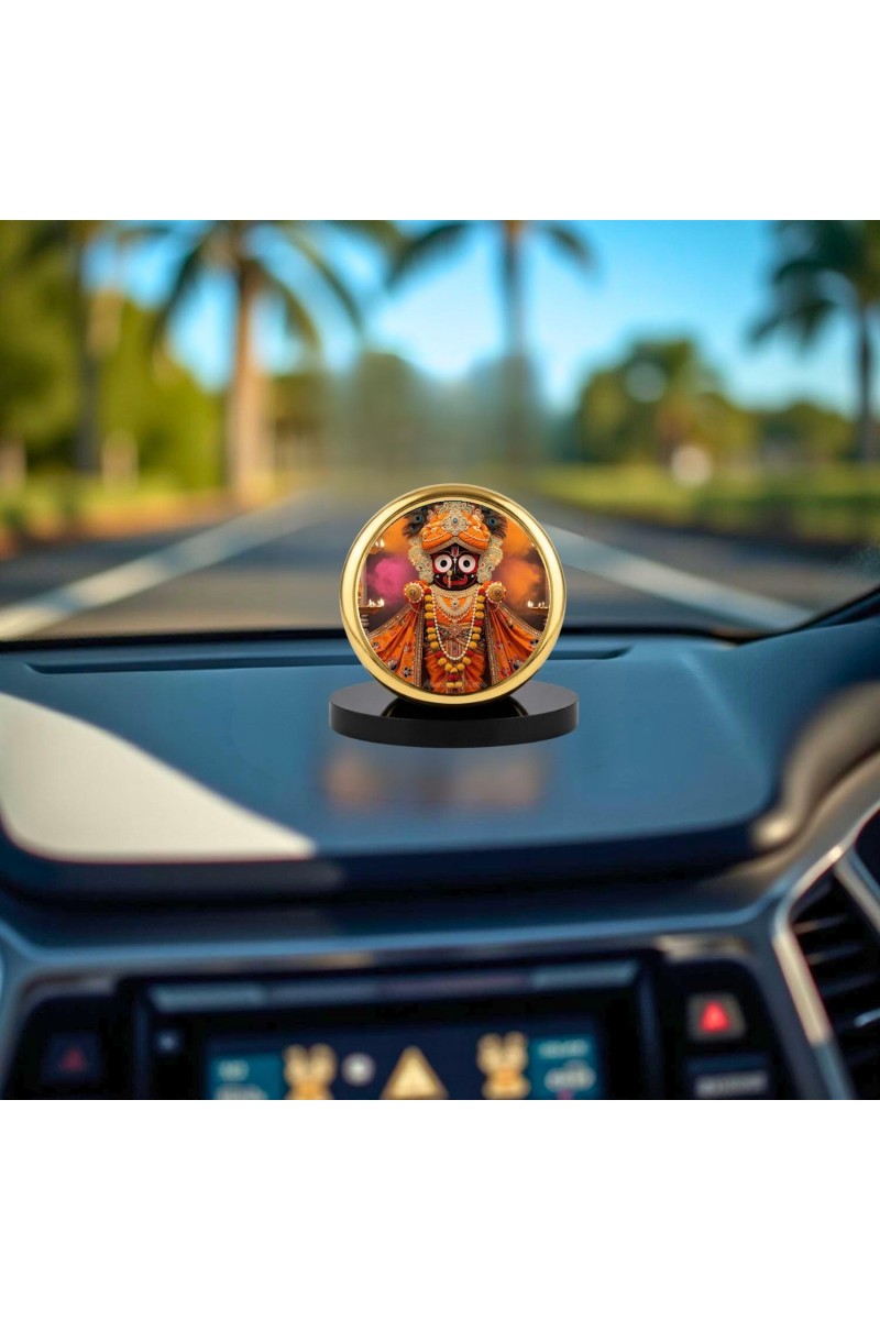 Car Dashboard/Table Top Jay Jagannath Metal Golden Photo Stand 2x2 Inches, Compact & Stylish Spiritual Display For Car, Home & Office (Pack Of 1) (F24708)
