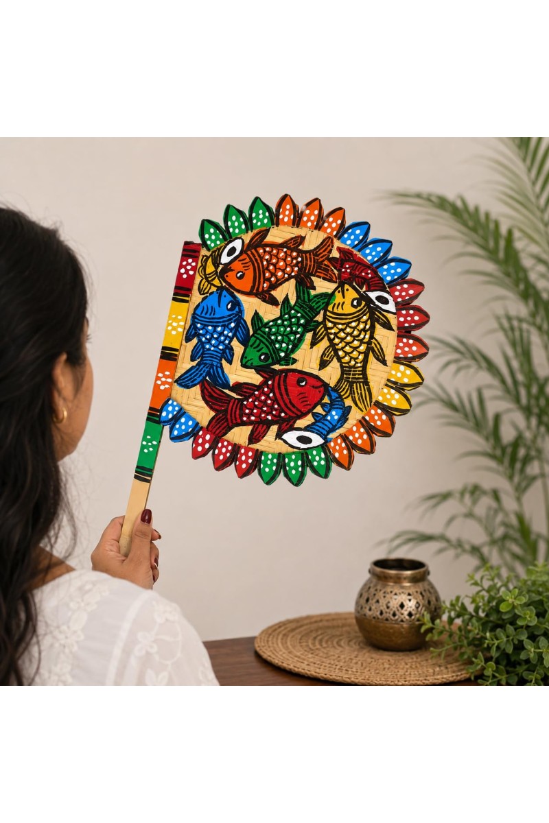 Handmade Bamboo Hand Fan (Hatpakha) â€“ Traditional Hand-Painted Handheld Fan for Cool Air, Home DÃ©cor, Festivals & Puja (Multi)