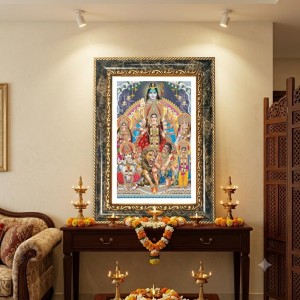 (Durga Parivar) And Lord Shiva Decorative Photo Frame With White Mount | Premium Wall & Tabletop Picture Frame | Home, Office & Temple Decoration | 10x14 Inch (Pack Of 1) (F31221)