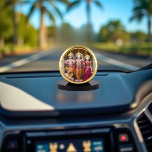 Car Dashboard/Table Top Lord Rama, Goddess Sita, Lakshmana, And Hanuman Metal Golden Photo Stand 2x2 Inches, Compact & Stylish Spiritual Display For Car, Home & Office (Pack Of 1) (F24728)