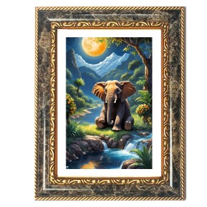 Baby Elephant Digital Pinting Decorative Photo Frame With White Mount | Premium Wall & Tabletop Picture Frame | Home, Office & Temple Decoration | 10x14 Inch (Pack Of 1) (F31519)