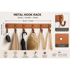 6-Hook Metal Wall Hook Rack with 3 Mounting Screws Included | Heavy Duty Wall Mounted Coat & Towel Hanger | Multipurpose Hook Rail for Clothes, Keys, Bags, Hats & Bathroom Accessories | Copper Finish 6-Hook Metal Wall Hook Rack with 3 Mounting Screws Included | Heavy Duty Wall Mounted Coat & Towel Hanger | Multipurpose Hook Rail for Clothes, Keys, Bags, Hats & Bathroom Accessories | Copper Finish