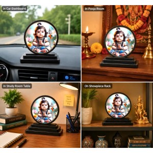 Car Dashboard Wooden Baby Shiva Showpiece | 4 X 4.5 Inch Sublimation Printed Decorative Stand | 4 Mm MDF | Home Decor | Made in India (F33277)