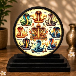 Car Dashboard Wooden Ashta Nagas Showpiece | 4 X 4.5 Inch Sublimation Printed Decorative Stand | 4 Mm MDF | Home Decor | Made in India (F33586)