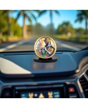 Car Dashboard/Table Top Lord Krishna Metal Golden Photo Stand 2x2 Inches, Compact & Stylish Spiritual Display For Car, Home & Office (Pack Of 1) (F24572)