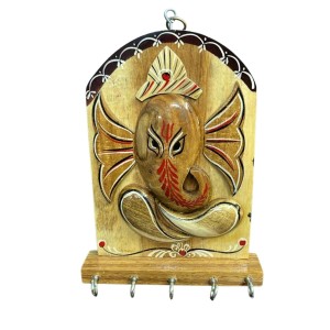 Wooden Ganesha Key Holder for Wall with 5 Metal Hooks | Handcrafted Wooden Ganesh Key Stand & Key Hanger | Decorative Wall Mounted Key Organizer for Home Entrance, Living Room & Office Wooden Ganesha Key Holder for Wall with 5 Metal Hooks | Handcrafted Wooden Ganesh Key Stand & Key Hanger | Decorative Wall Mounted Key Organizer for Home Entrance, Living Room & Office