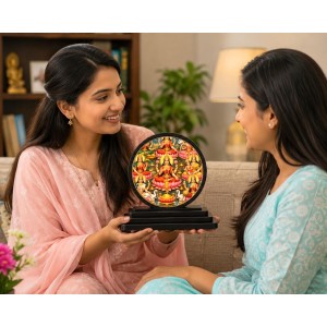 Car Dashboard Wooden Ashta Lakshmi Showpiece | 4 X 4.5 Inch Sublimation Printed Decorative Stand | 4 Mm MDF | Home Decor | Made in India (F33350)