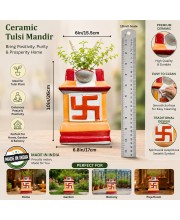 Handcrafted Ceramic Swastik Tulsi Mandir | Traditional Hindu Auspicious Symbol for Home Temple | Decorative Pooja Decor for Diwali, Navratri & Religious | Orange| Packed in a Premium Wooden Box