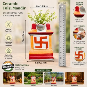Handcrafted Ceramic Swastik Tulsi Mandir | Traditional Hindu Auspicious Symbol for Home Temple | Decorative Pooja Decor for Diwali, Navratri & Religious | Orange| Packed in a Premium Wooden Box Handcrafted Ceramic Swastik Tulsi Mandir | Traditional Hindu Auspicious Symbol for Home Temple | Decorative Pooja Decor for Diwali, Navratri & Religious | Orange| Packed in a Premium Wooden Box