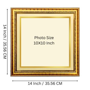 10x10 Empty Golden Photo Frame for Wall Decor | Decorative Picture Frame for Photos, Paintings & Religious Images | Classic Gold Finish | Home, Office & Gift Display
