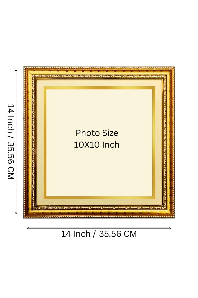 10x10 Empty Golden Photo Frame for Wall Decor | Decorative Picture Frame for Photos, Paintings & Religious Images | Classic Gold Finish | Home, Office & Gift Display