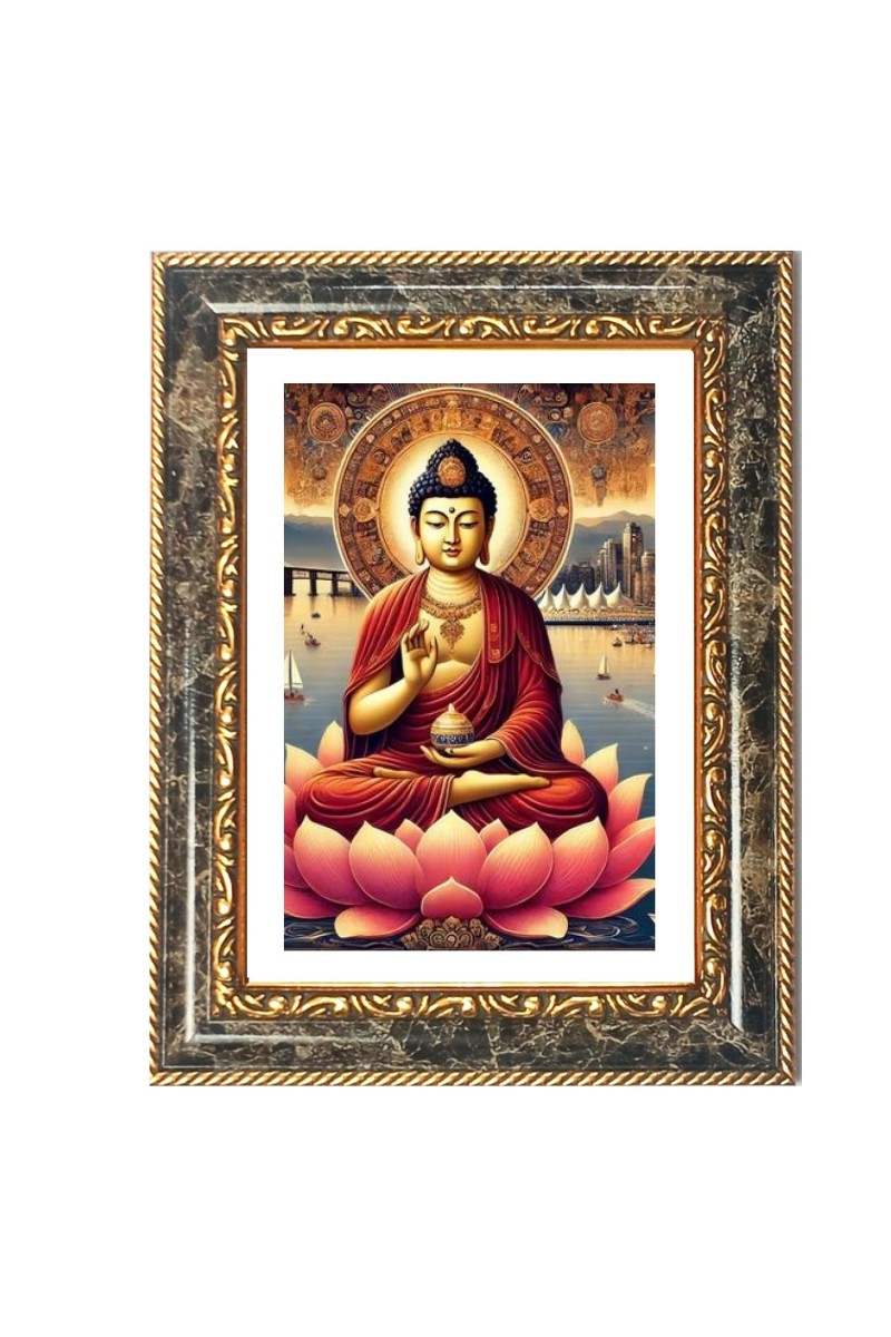 Buddha Decorative Photo Frame With White Mount | Premium Wall & Tabletop Picture Frame | Home, Office & Temple Decoration | 10x14 Inch (Pack Of 1) (F32691)