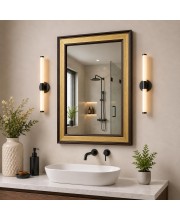 Acrylic Wall Mirror with Gold & Brown Decorative Frame | Wall Mounted Mirror for Entryway, Living Room, Bedroom & Bathroom | Lightweight, Shatter-Resistant, Durable & Clear Reflection