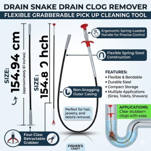 Drain Snake Clog Remover Tool | Flexible Grabber Pickup Cleaning Tool for Sink, Bathroom, Kitchen, Wash Basin & Pipe Drain Blockage Removal | Spring Wire Drain Cleaner (Pack of 1) Drain Snake Clog Remover Tool | Flexible Grabber Pickup Cleaning Tool for Sink, Bathroom, Kitchen, Wash Basin & Pipe Drain Blockage Removal | Spring Wire Drain Cleaner (Pack of 1)