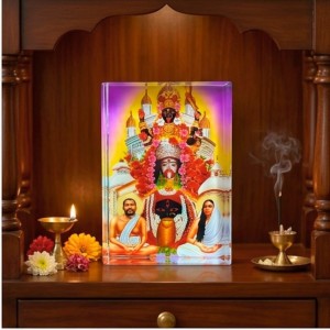 Acrylic Table Photo Stand with Dakshineswar Ma Kali, Sri Ramakrishna & Sarada Ma Image â€“ Crystal Clear Decorative Display Frame for Home Temple, Office Desk & Car Dashboard (Red)