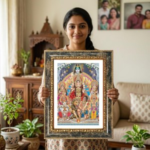 (Durga Parivar) And Lord Shiva Decorative Photo Frame With White Mount | Premium Wall & Tabletop Picture Frame | Home, Office & Temple Decoration | 10x14 Inch (Pack Of 1) (F31221)